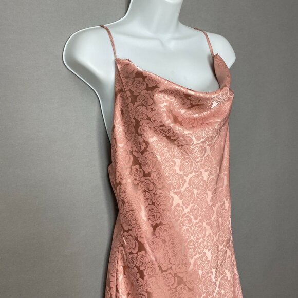 Lulus Dress Cowl Neck Pink Floral Print Iridescent Size Small Midi Side Slit - Picture 13 of 13